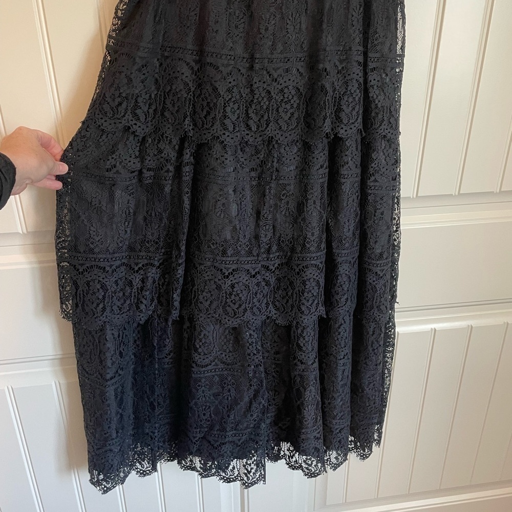 Vintage Nuit black lace ruffle tiered maxi dress size 12 - Picture 7 of 11